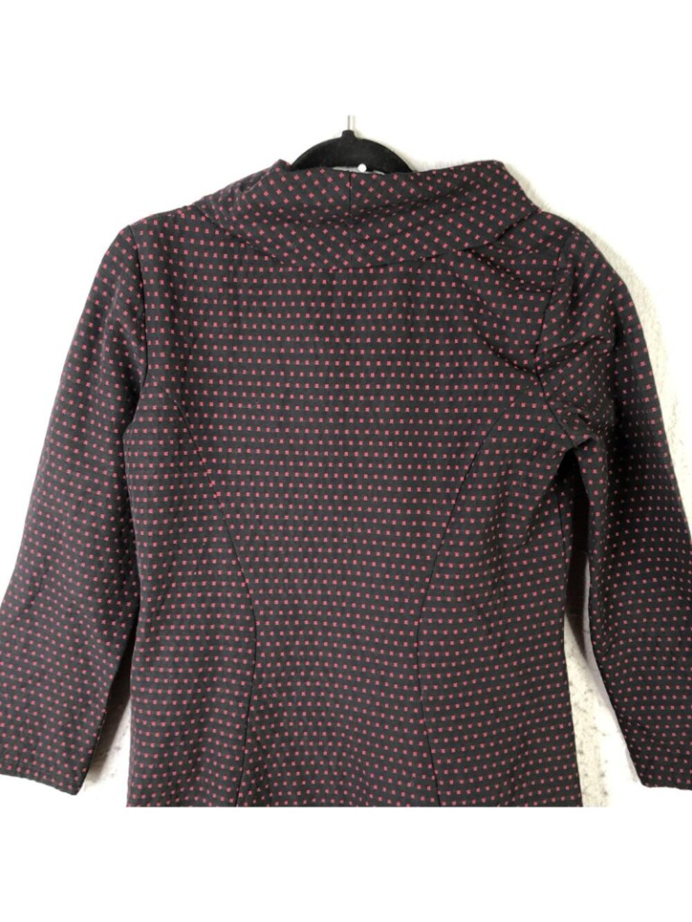 Niche Dress Womens XS Black Geometric Cowl Neck Sweater Shift Pockets 3/4 Sleeve - Picture 7 of 13
